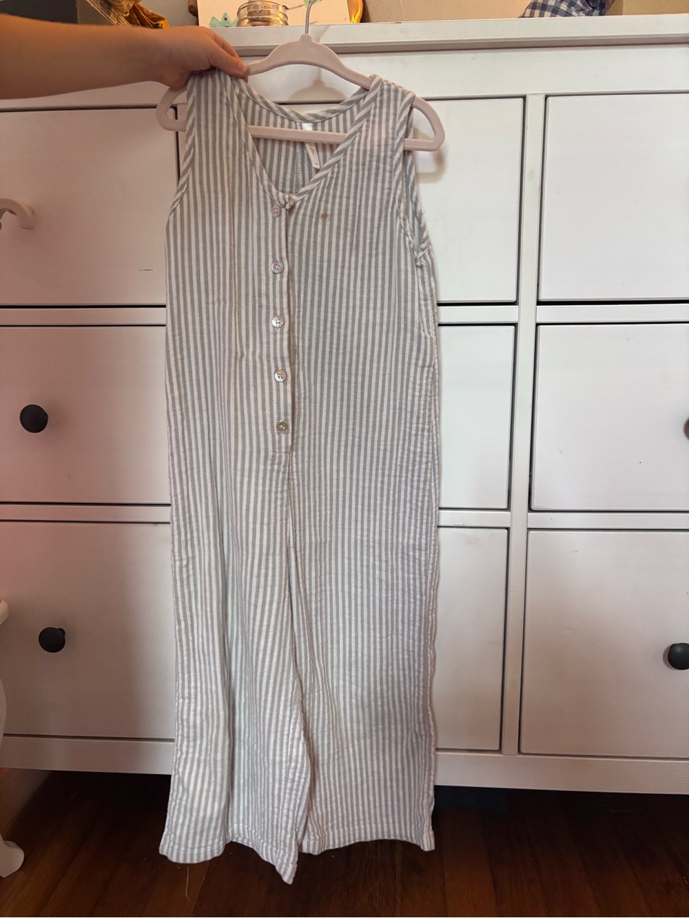 Rylee + Cru Romper 6 gray and white striped